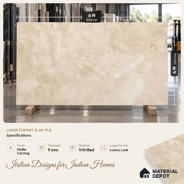 Marble Wall & Floor Tile TL 10954 B Cream 6 ft x 4 ft Matte Carving Finish Vitrified Tile - 9 mm | 3 Random Designs | Suitable For Living Room, Bedroom, Dining Area, Kitchen | Adhesive and Spacers Must be Used During Installation