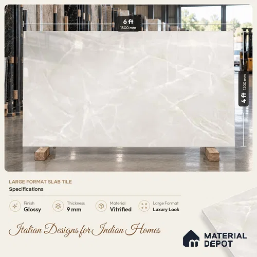Marble Look Wall & Floor TL 10955 Gelido Lucent 6 ft x 4 ft Infinia Finish Large Formate Vitrified Tile - 9 mm | 3 Random Design | Suitable For Living Room, Bedroom, Kitchen, Office & Dining | Adhesive and Spacers Must be Used During Installation