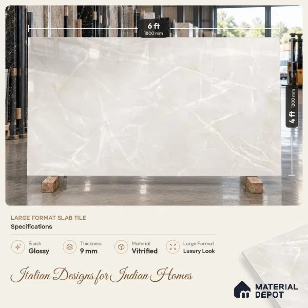 Marble Look Wall & Floor TL 10955 Gelido Lucent 6 ft x 4 ft Infinia Finish Large Formate Vitrified Tile - 9 mm | 3 Random Design | Suitable For Living Room, Bedroom, Kitchen, Office & Dining | Adhesive and Spacers Must be Used During Installation