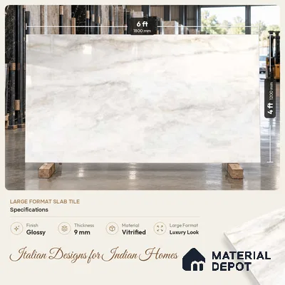 Marble Wall & Floor Tile TL 10956 White 6 ft x 4 ft Glossy Finish Vitrified Tile - 9 mm | 3 Random Designs | Suitable For Living Room, Bedroom, Bathroom | Adhesive and Spacers Must be Used During Installation
