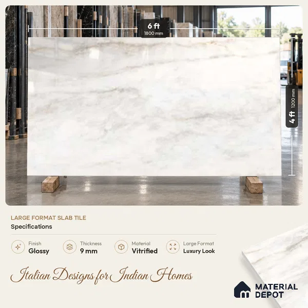 Marble Wall & Floor Tile TL 10956 White 6 ft x 4 ft Glossy Finish Vitrified Tile - 9 mm | 3 Random Designs | Suitable For Living Room, Bedroom, Bathroom | Adhesive and Spacers Must be Used During Installation