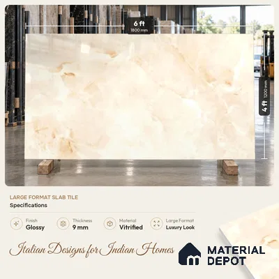 Marble Look Wall & Floor TL 10957 Ocealyn Beige 6 ft x 4 ft Infinia Finish Large Formate Vitrified Tile - 9 mm | 3 Random Design | Suitable For Living Room, Bedroom, Kitchen, Office & Dining | Adhesive and Spacers Must be Used During Installation