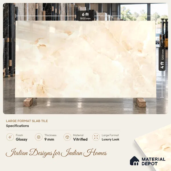 Marble Look Wall & Floor TL 10957 Ocealyn Beige 6 ft x 4 ft Infinia Finish Large Formate Vitrified Tile - 9 mm | 3 Random Design | Suitable For Living Room, Bedroom, Kitchen, Office & Dining | Adhesive and Spacers Must be Used During Installation