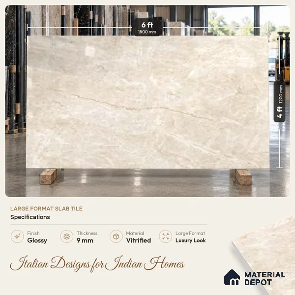 Marble Look Wall & Floor TL 10958 Taj Mahal 6 ft x 4 ft Infinia Finish Large Formate Vitrified Tile - 9 mm | 3 Random Design | Suitable For Living Room, Bedroom, Kitchen, Office & Dining | Adhesive and Spacers Must be Used During Installation