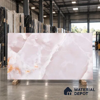Marble Look Wall & Floor TL 10959 Marmo Onice Rose Lux 6 ft x 4 ft Marmo Finish Large Formate Vitrified Tile - 9 mm | 4 Random Design | Suitable For Living Room, Bedroom, Kitchen, Office & Dining | Adhesive and Spacers Must be Used During Installation