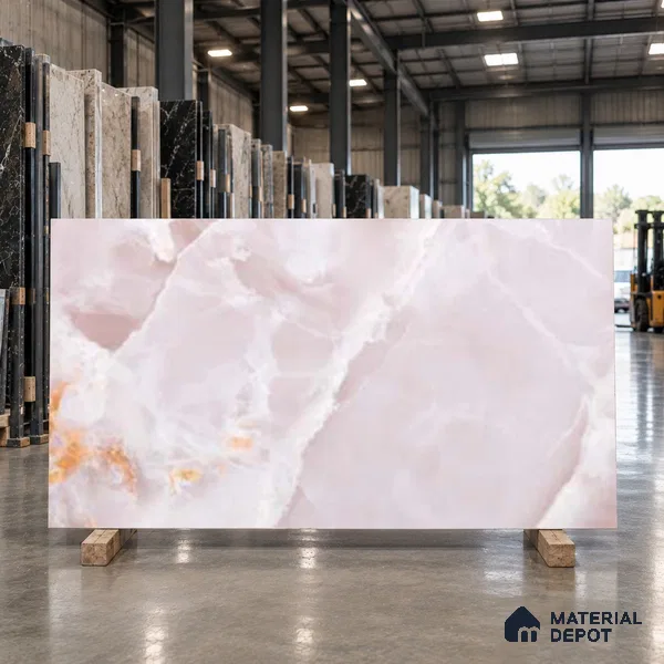Marble Look Wall & Floor TL 10959 Marmo Onice Rose Lux 6 ft x 4 ft Marmo Finish Large Formate Vitrified Tile - 9 mm | 4 Random Design | Suitable For Living Room, Bedroom, Kitchen, Office & Dining | Adhesive and Spacers Must be Used During Installation
