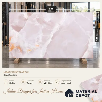 Marble Look Wall & Floor TL 10959 Marmo Onice Rose Lux 6 ft x 4 ft Marmo Finish Large Formate Vitrified Tile - 9 mm | 4 Random Design | Suitable For Living Room, Bedroom, Kitchen, Office & Dining | Adhesive and Spacers Must be Used During Installation