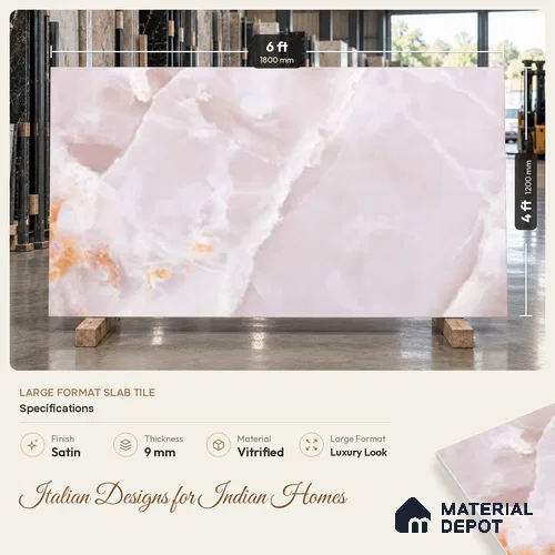 Marble Look Wall & Floor TL 10959 Marmo Onice Rose Lux 6 ft x 4 ft Marmo Finish Large Formate Vitrified Tile - 9 mm | 4 Random Design | Suitable For Living Room, Bedroom, Kitchen, Office & Dining | Adhesive and Spacers Must be Used During Installation