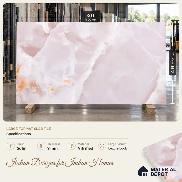 Marble Look Wall & Floor TL 10959 Marmo Onice Rose Lux 6 ft x 4 ft Marmo Finish Large Formate Vitrified Tile - 9 mm | 4 Random Design | Suitable For Living Room, Bedroom, Kitchen, Office & Dining | Adhesive and Spacers Must be Used During Installation