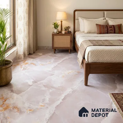 Marble Look Wall & Floor TL 10959 Marmo Onice Rose Lux 6 ft x 4 ft Marmo Finish Large Formate Vitrified Tile - 9 mm | 4 Random Design | Suitable For Living Room, Bedroom, Kitchen, Office & Dining | Adhesive and Spacers Must be Used During Installation