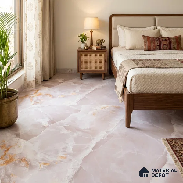 Marble Look Wall & Floor TL 10959 Marmo Onice Rose Lux 6 ft x 4 ft Marmo Finish Large Formate Vitrified Tile - 9 mm | 4 Random Design | Suitable For Living Room, Bedroom, Kitchen, Office & Dining | Adhesive and Spacers Must be Used During Installation