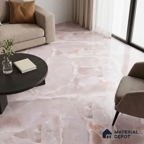 Marble Look Wall & Floor TL 10959 Marmo Onice Rose Lux 6 ft x 4 ft Marmo Finish Large Formate Vitrified Tile - 9 mm | 4 Random Design | Suitable For Living Room, Bedroom, Kitchen, Office & Dining | Adhesive and Spacers Must be Used During Installation
