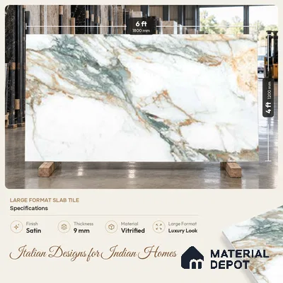Marble Look Wall & Floor TL 10960 Ortiz Green Lux 6 ft x 4 ft Marmo Finish Large Formate Vitrified Tile - 9 mm | 3 Random Design | Suitable For Living Room, Bedroom, Kitchen, Office & Dining | Adhesive and Spacers Must be Used During Installation