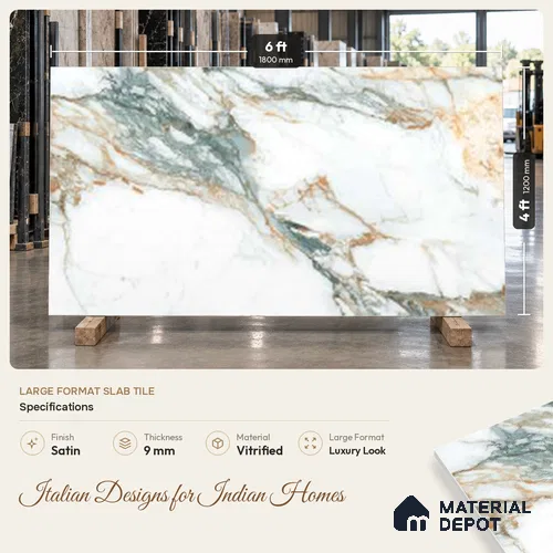 Marble Look Wall & Floor TL 10960 Ortiz Green Lux 6 ft x 4 ft Marmo Finish Large Formate Vitrified Tile - 9 mm | 3 Random Design | Suitable For Living Room, Bedroom, Kitchen, Office & Dining | Adhesive and Spacers Must be Used During Installation