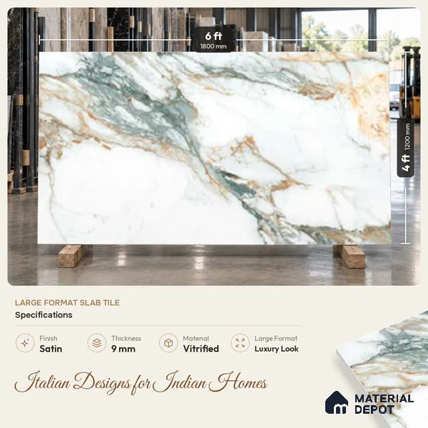 Marble Look Wall & Floor TL 10960 Ortiz Green Lux 6 ft x 4 ft Marmo Finish Large Formate Vitrified Tile - 9 mm | 3 Random Design | Suitable For Living Room, Bedroom, Kitchen, Office & Dining | Adhesive and Spacers Must be Used During Installation