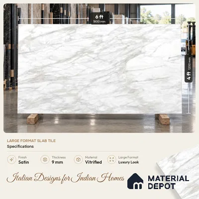 Marble Look Wall & Floor TL 10961 Lucaterra White Lux 6 ft x 4 ft Marmo Finish Large Formate Vitrified Tile - 9 mm | 3 Random Design | Suitable For Living Room, Bedroom, Kitchen, Office & Dining | Adhesive and Spacers Must be Used During Installation