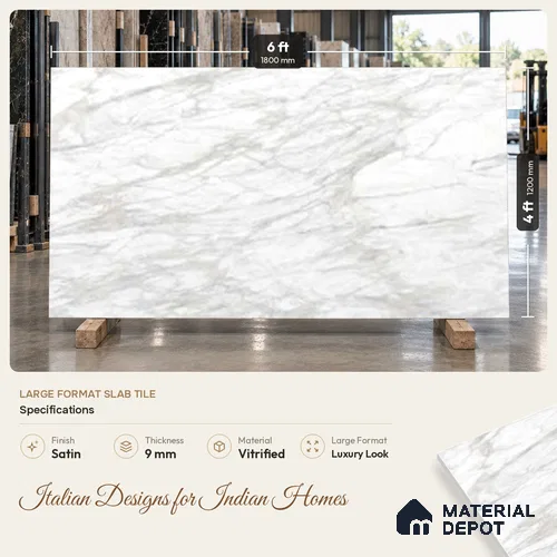 Marble Look Wall & Floor TL 10961 Lucaterra White Lux 6 ft x 4 ft Marmo Finish Large Formate Vitrified Tile - 9 mm | 3 Random Design | Suitable For Living Room, Bedroom, Kitchen, Office & Dining | Adhesive and Spacers Must be Used During Installation