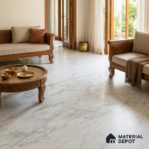 Marble Look Wall & Floor TL 10961 Lucaterra White Lux 6 ft x 4 ft Marmo Finish Large Formate Vitrified Tile - 9 mm | 3 Random Design | Suitable For Living Room, Bedroom, Kitchen, Office & Dining | Adhesive and Spacers Must be Used During Installation