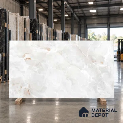 Marble Wall & Floor Tile TL 10962 White 6 ft x 4 ft Satin Finish Vitrified Tile - 9 mm | 3 Random Designs | Suitable For Living Room, Bedroom, Bathroom | Adhesive and Spacers Must be Used During Installation