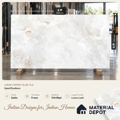 Marble Wall & Floor Tile TL 10962 White 6 ft x 4 ft Satin Finish Vitrified Tile - 9 mm | 3 Random Designs | Suitable For Living Room, Bedroom, Bathroom | Adhesive and Spacers Must be Used During Installation