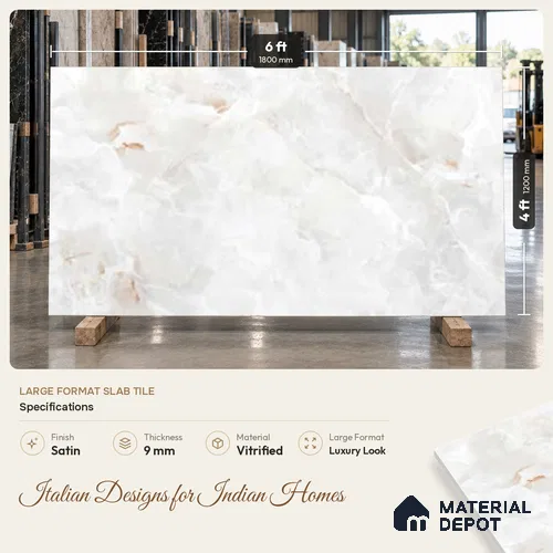 Marble Look Wall & Floor TL 10962 Ocealyn Pearl Lux 6 ft x 4 ft Marmo Finish Large Formate Vitrified Tile - 9 mm | 3 Random Design | Suitable For Living Room, Bedroom, Kitchen, Office & Dining | Adhesive and Spacers Must be Used During Installation