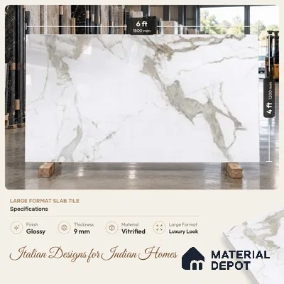 Marble Look Wall & Floor TL 10963 Arabella White 6 ft x 4 ft Polished Finish Large Formate Vitrified Tile - 9 mm | 3 Random Design | Suitable For Living Room, Bedroom, Kitchen, Office & Dining | Adhesive and Spacers Must be Used During Installation