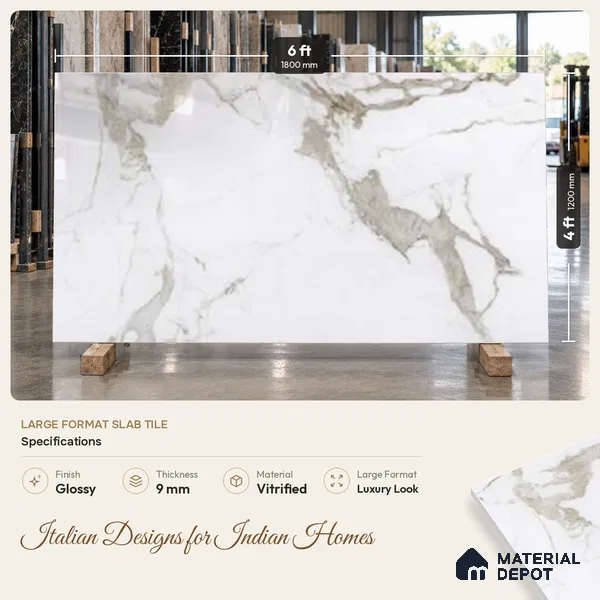 Marble Look Wall & Floor TL 10963 Arabella White 6 ft x 4 ft Polished Finish Large Formate Vitrified Tile - 9 mm | 3 Random Design | Suitable For Living Room, Bedroom, Kitchen, Office & Dining | Adhesive and Spacers Must be Used During Installation