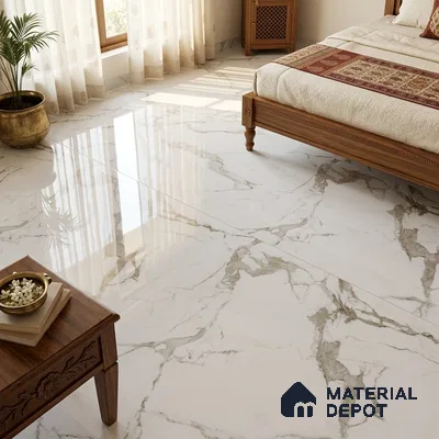 Marble Look Wall & Floor TL 10963 Arabella White 6 ft x 4 ft Polished Finish Large Formate Vitrified Tile - 9 mm | 3 Random Design | Suitable For Living Room, Bedroom, Kitchen, Office & Dining | Adhesive and Spacers Must be Used During Installation