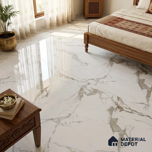 Marble Look Wall & Floor TL 10963 Arabella White 6 ft x 4 ft Polished Finish Large Formate Vitrified Tile - 9 mm | 3 Random Design | Suitable For Living Room, Bedroom, Kitchen, Office & Dining | Adhesive and Spacers Must be Used During Installation