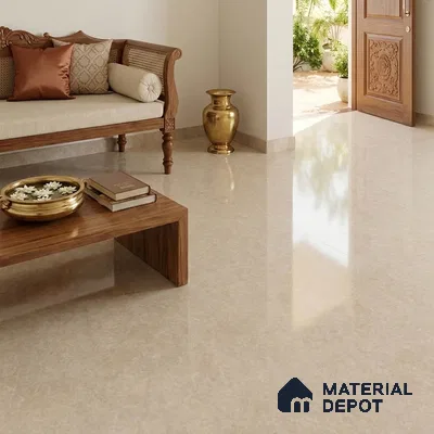 Marble Wall & Floor Tile TL 10964 Cream 6 ft x 4 ft Glossy Finish Vitrified Tile - 9 mm | 2 Random Designs | Suitable For Living Room, Bedroom, Bathroom | Adhesive and Spacers Must be Used During Installation