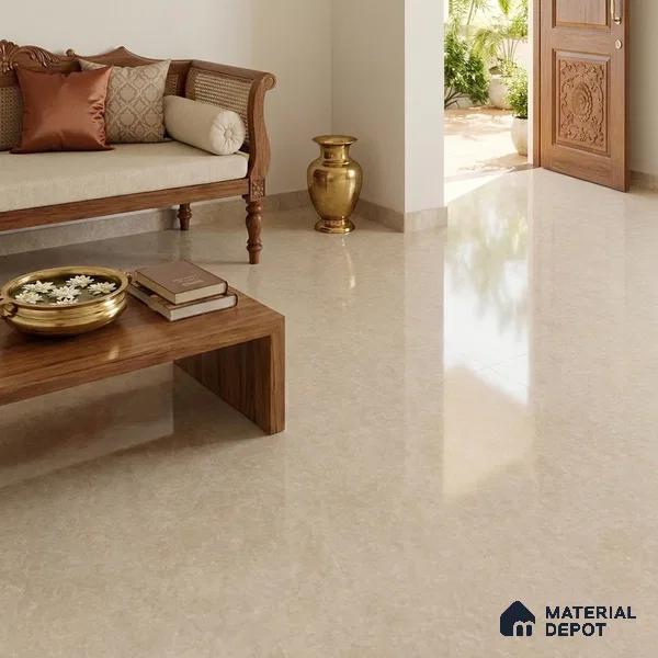 Marble Wall & Floor Tile TL 10964 Cream 6 ft x 4 ft Glossy Finish Vitrified Tile - 9 mm | 2 Random Designs | Suitable For Living Room, Bedroom, Bathroom | Adhesive and Spacers Must be Used During Installation