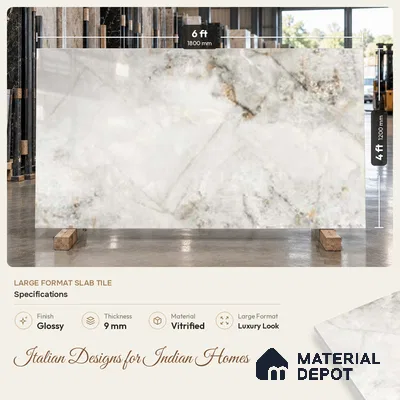 Marble Look Wall & Floor TL 10965 Intra White 6 ft x 4 ft Polished Finish Large Formate Vitrified Tile - 9 mm | 2 Random Design | Suitable For Living Room, Bedroom, Kitchen, Office & Dining | Adhesive and Spacers Must be Used During Installation