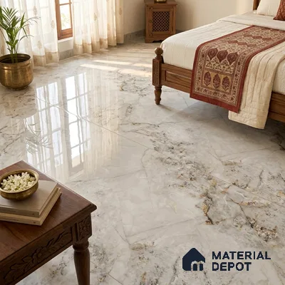 Marble Look Wall & Floor TL 10965 Intra White 6 ft x 4 ft Polished Finish Large Formate Vitrified Tile - 9 mm | 2 Random Design | Suitable For Living Room, Bedroom, Kitchen, Office & Dining | Adhesive and Spacers Must be Used During Installation