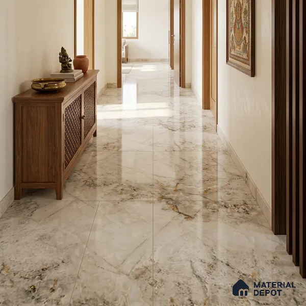 Marble Look Wall & Floor TL 10965 Intra White 6 ft x 4 ft Polished Finish Large Formate Vitrified Tile - 9 mm | 2 Random Design | Suitable For Living Room, Bedroom, Kitchen, Office & Dining | Adhesive and Spacers Must be Used During Installation