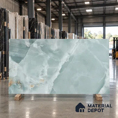 Marble Look Wall & Floor TL 10966 Marmo Onice Aqua 6 ft x 4 ft Polished Finish Large Formate Vitrified Tile - 9 mm | 4 Random Design | Suitable For Living Room, Bedroom, Kitchen, Office & Dining | Adhesive and Spacers Must be Used During Installation