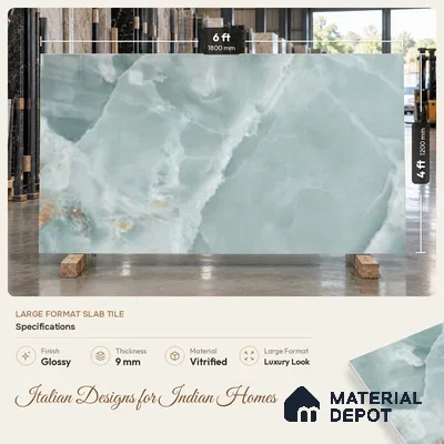 Marble Look Wall & Floor TL 10966 Marmo Onice Aqua 6 ft x 4 ft Polished Finish Large Formate Vitrified Tile - 9 mm | 4 Random Design | Suitable For Living Room, Bedroom, Kitchen, Office & Dining | Adhesive and Spacers Must be Used During Installation
