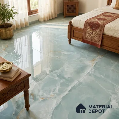 Marble Look Wall & Floor TL 10966 Marmo Onice Aqua 6 ft x 4 ft Polished Finish Large Formate Vitrified Tile - 9 mm | 4 Random Design | Suitable For Living Room, Bedroom, Kitchen, Office & Dining | Adhesive and Spacers Must be Used During Installation