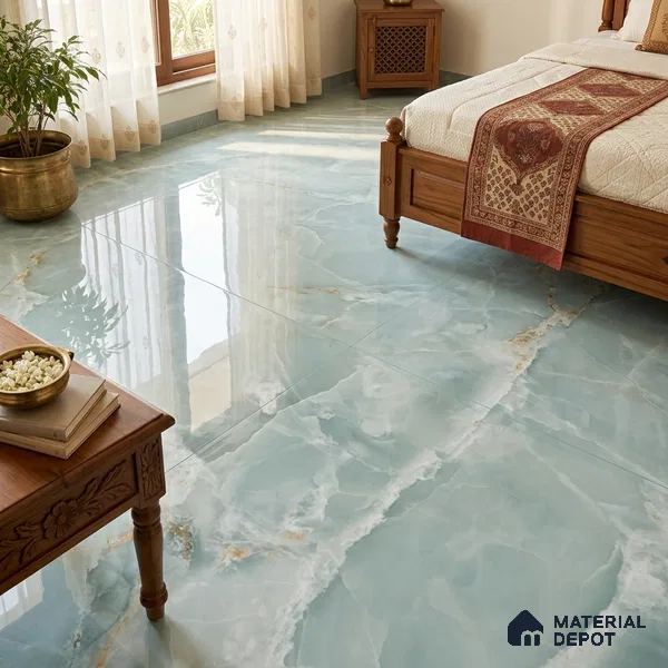 Marble Look Wall & Floor TL 10966 Marmo Onice Aqua 6 ft x 4 ft Polished Finish Large Formate Vitrified Tile - 9 mm | 4 Random Design | Suitable For Living Room, Bedroom, Kitchen, Office & Dining | Adhesive and Spacers Must be Used During Installation