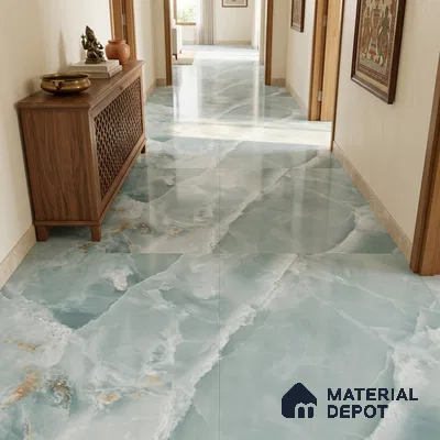 Marble Look Wall & Floor TL 10966 Marmo Onice Aqua 6 ft x 4 ft Polished Finish Large Formate Vitrified Tile - 9 mm | 4 Random Design | Suitable For Living Room, Bedroom, Kitchen, Office & Dining | Adhesive and Spacers Must be Used During Installation