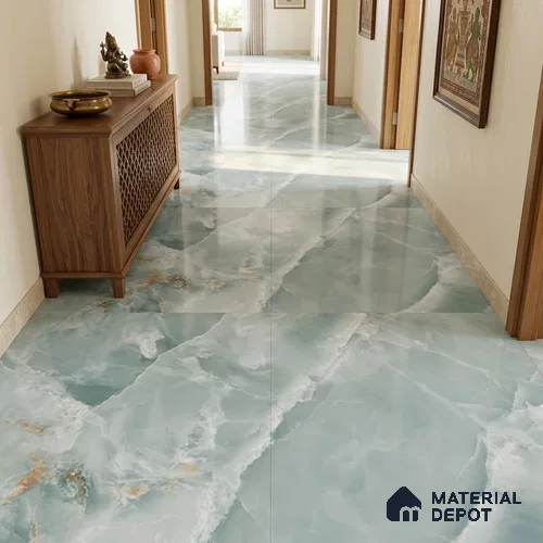 Marble Look Wall & Floor TL 10966 Marmo Onice Aqua 6 ft x 4 ft Polished Finish Large Formate Vitrified Tile - 9 mm | 4 Random Design | Suitable For Living Room, Bedroom, Kitchen, Office & Dining | Adhesive and Spacers Must be Used During Installation
