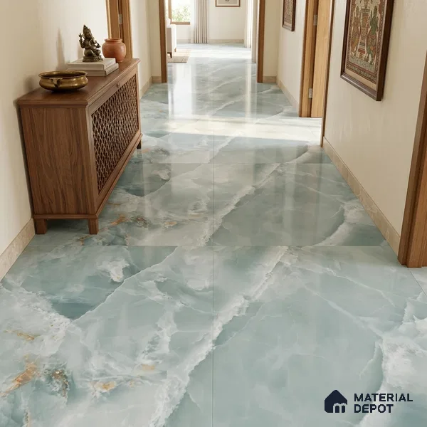 Marble Look Wall & Floor TL 10966 Marmo Onice Aqua 6 ft x 4 ft Polished Finish Large Formate Vitrified Tile - 9 mm | 4 Random Design | Suitable For Living Room, Bedroom, Kitchen, Office & Dining | Adhesive and Spacers Must be Used During Installation