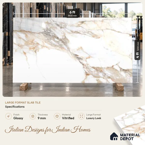 Marble Look Wall & Floor TL 10967 Ortiz Brown 6 ft x 4 ft Polished Finish Large Formate Vitrified Tile - 9 mm | 3 Random Design | Suitable For Living Room, Bedroom, Kitchen, Office & Dining | Adhesive and Spacers Must be Used During Installation