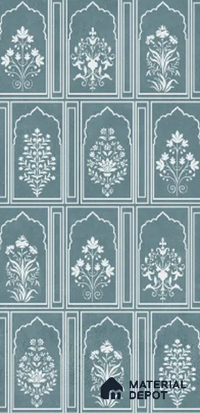 Patterned Wall Tile TL 10983 C | Arebic Aqua Flower Decor | 4 ft x 2 ft Crits Micro Carving Matte Finish Porcelain Tile - 9 mm | Suitable For Bathroom, Accent/Feature Wall, Dining Area | 3 mm Spacer Required