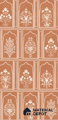 Patterned Wall Tile TL 10984 C | Arebic Red Flower Decor | 4 ft x 2 ft Crits Micro Carving Matte Finish Porcelain Tile - 9 mm | Suitable For Bathroom, Accent/Feature Wall, Dining Area | 3 mm Spacer Required
