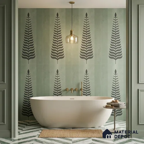 Wall Tile TL 10985 B | Brazzil Green Leaf Decor 1 | 4 ft x 2 ft Crits Micro Carving Matte Finish Porcelain Tile - 9 mm | Suitable for Bathroom, Accent/Feature Wall, Dining Area | 3 mm Spacer Required