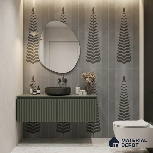 Wall Tile TL 10986 B | Brazzil Grey Leaf Decor 1 | 4 ft x 2 ft Crits Micro Carving Matte Finish Porcelain Tile - 9 mm | Suitable for Bathroom, Accent/Feature Wall, Dining Area | 3 mm Spacer Required