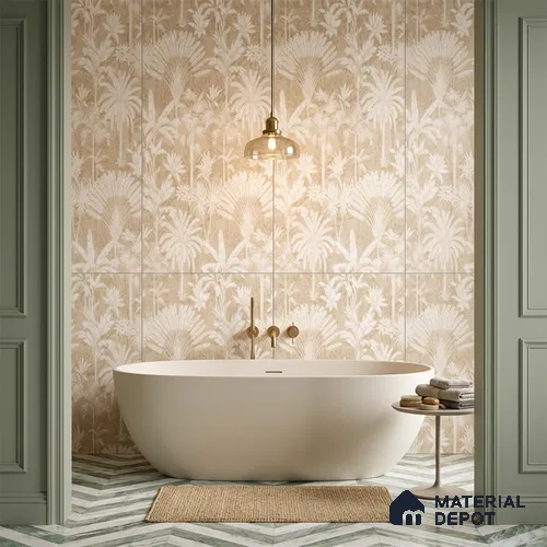 Wall Tile TL 10987 B | Cendra Ivory Tree Decor 1 | 4 ft x 2 ft Crits Micro Carving Matte Finish Porcelain Tile - 9 mm | Suitable for Bathroom, Accent/Feature Wall, Foyer | 3 mm Spacer Required
