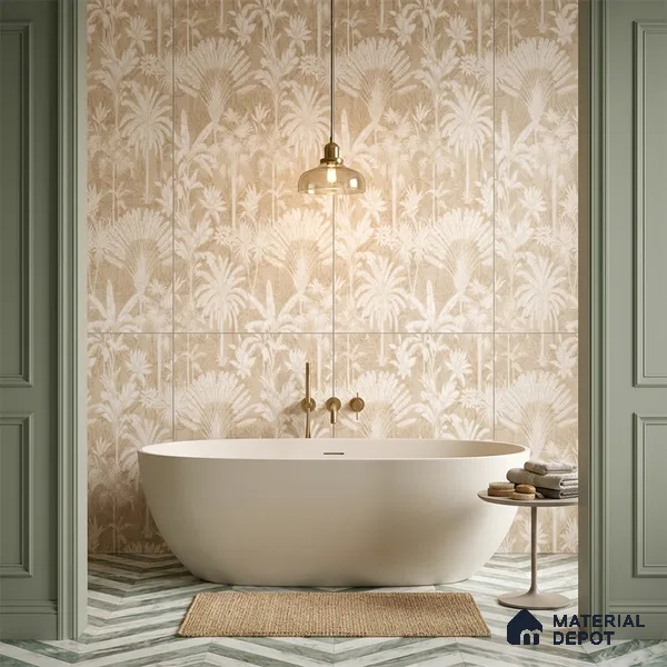 Wall Tile TL 10987 B | Cendra Ivory Tree Decor 1 | 4 ft x 2 ft Crits Micro Carving Matte Finish Porcelain Tile - 9 mm | Suitable for Bathroom, Accent/Feature Wall, Foyer | 3 mm Spacer Required