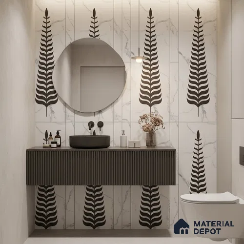 Wall Tile TL 10988 B | Florest White Leaf Decor 1 | 4 ft x 2 ft Crits Micro Carving Matte Finish Porcelain Tile - 9 mm | Suitable for Bathroom, Accent/Feature Wall, Foyer | 3 mm Spacer Required