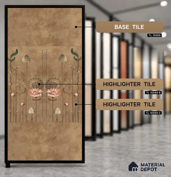 Wall Tile TL 10989 C | Glitter Brown Decor B | 4 ft x 2 ft Crits Micro Carving Matte Finish Porcelain Tile - 9 mm | Suitable for Bathroom, Accent/Feature Wall, Foyer | 3 mm Spacer Required